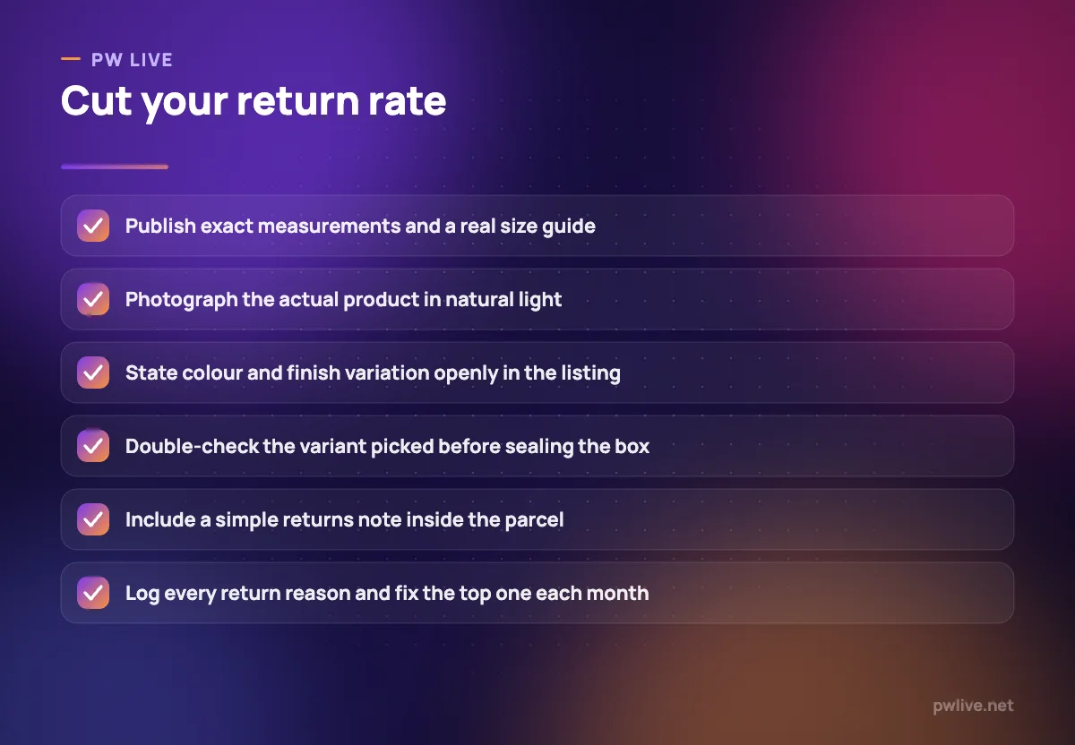 A checklist of six practical steps sellers can take to reduce return rates.