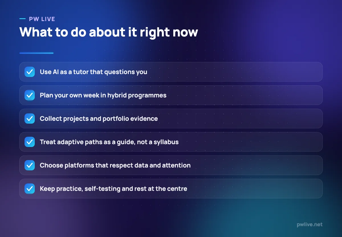 Checklist of six actions students can take in response to edtech trends.