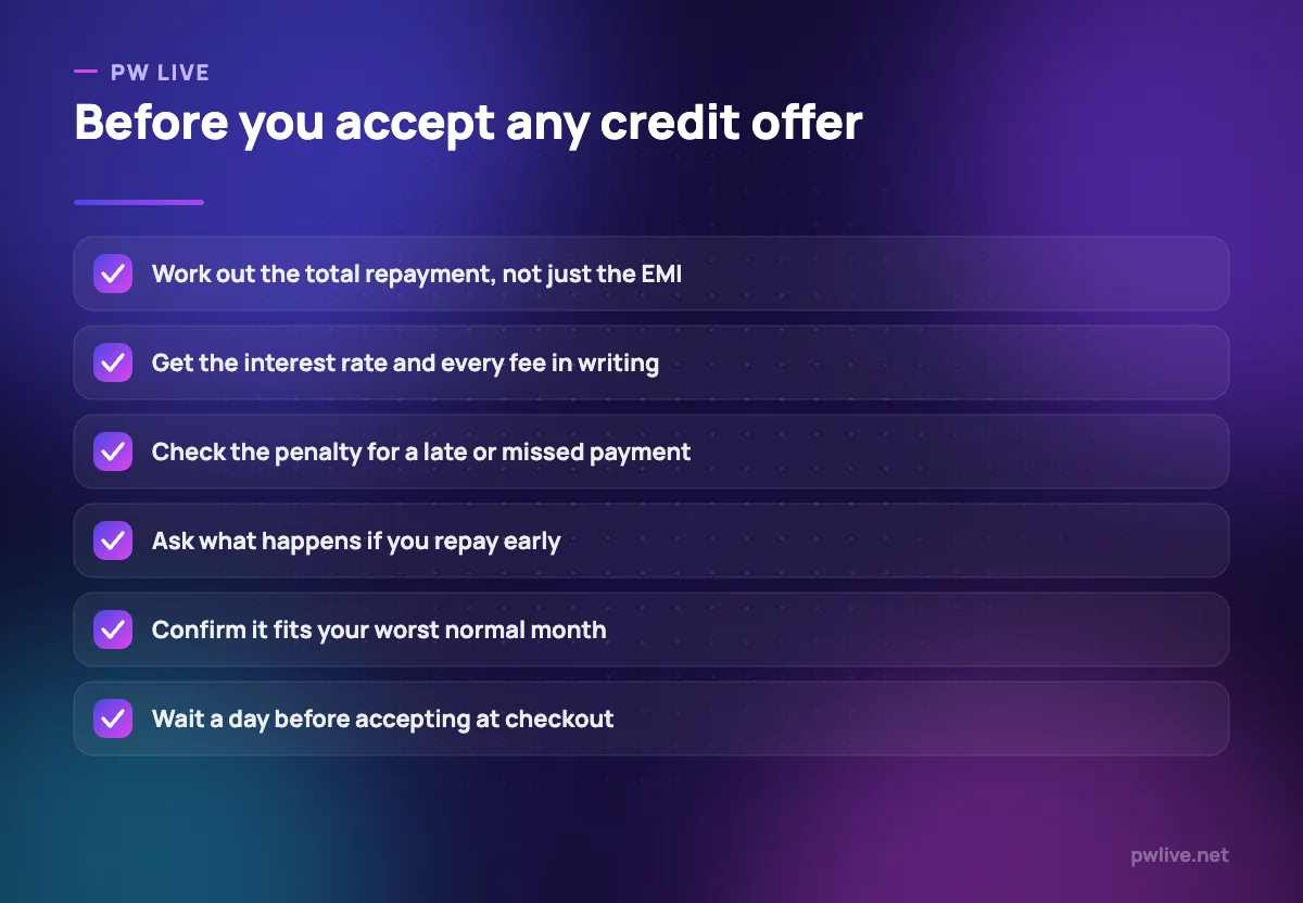 Checklist of six things to verify before taking on credit.
