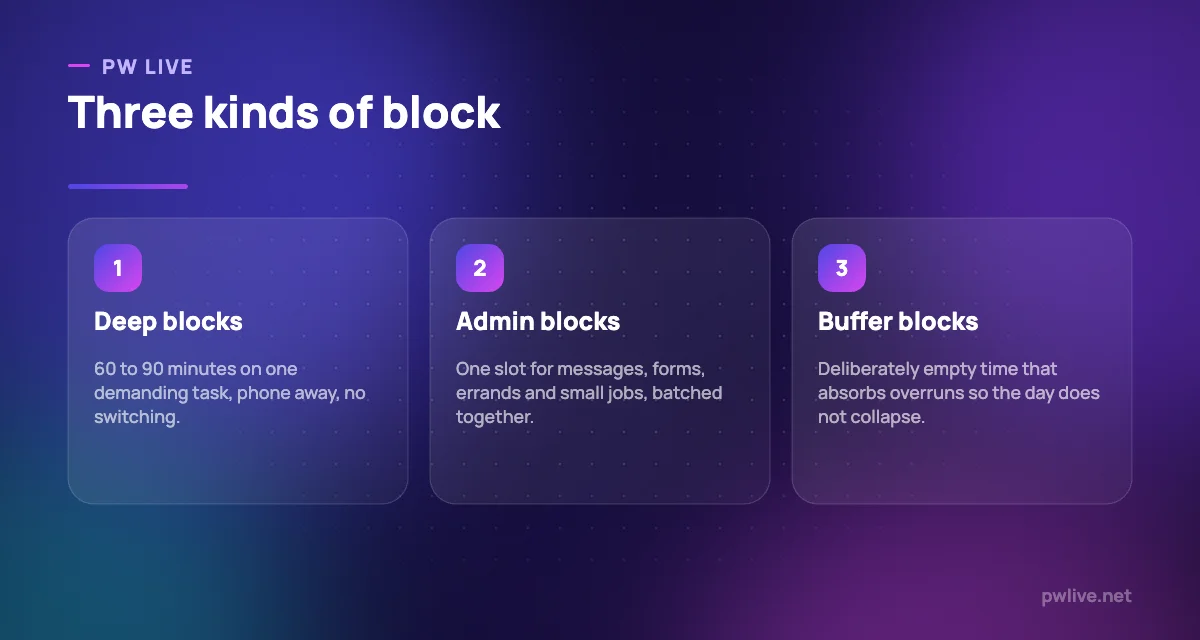 Three pillars showing deep blocks, admin blocks and buffer blocks.